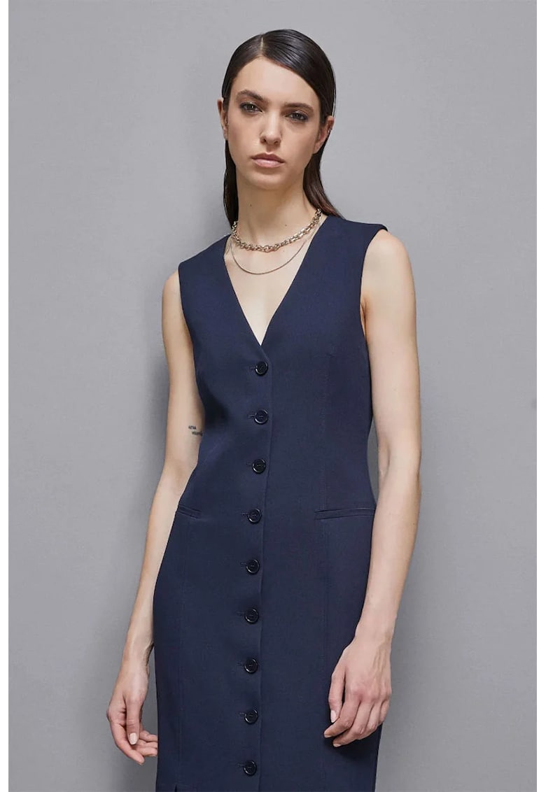 Oferte la Rochie midi cu inchidere prin nasturi - Bleumarin