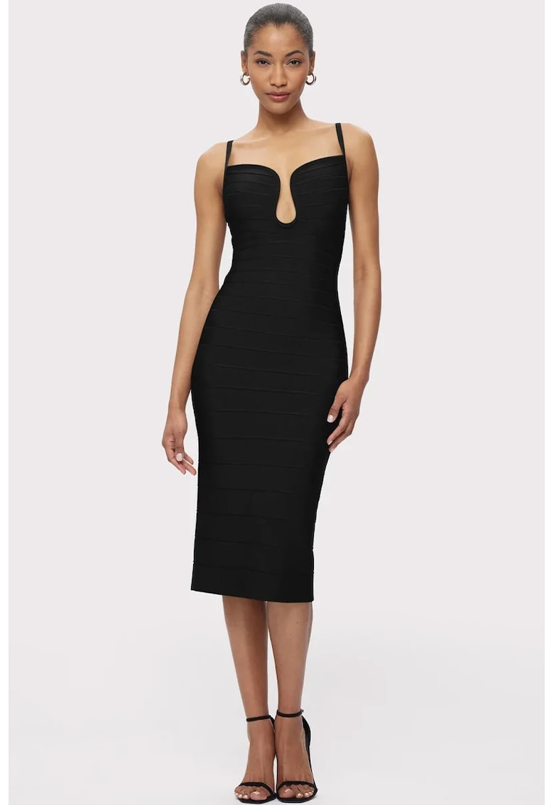 Oferte la Rochie midi fara maneci si decolteu adanc - Negru