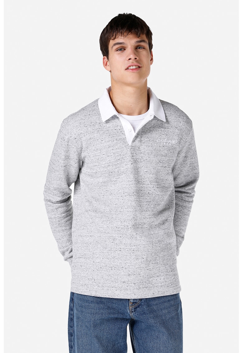 Oferte la Bluza polo cu guler contrastant - Alb/Gri melange