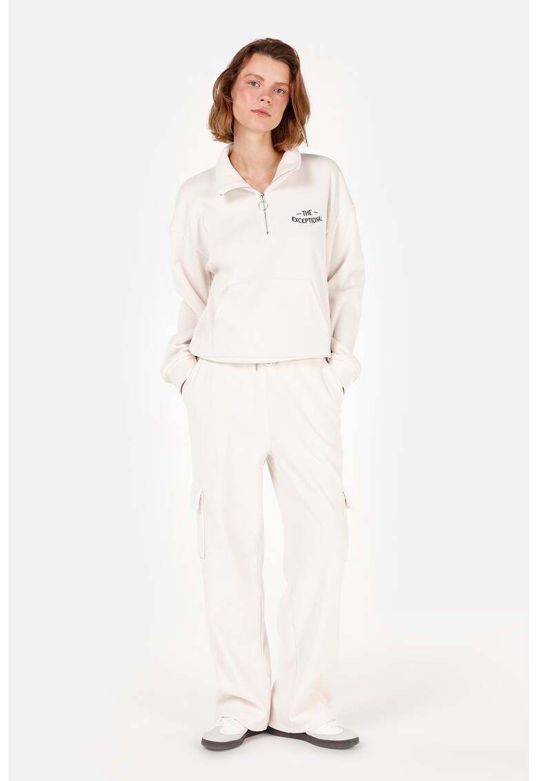 Oferte la Pantaloni cargo cu snur in talie - Alb fildes
