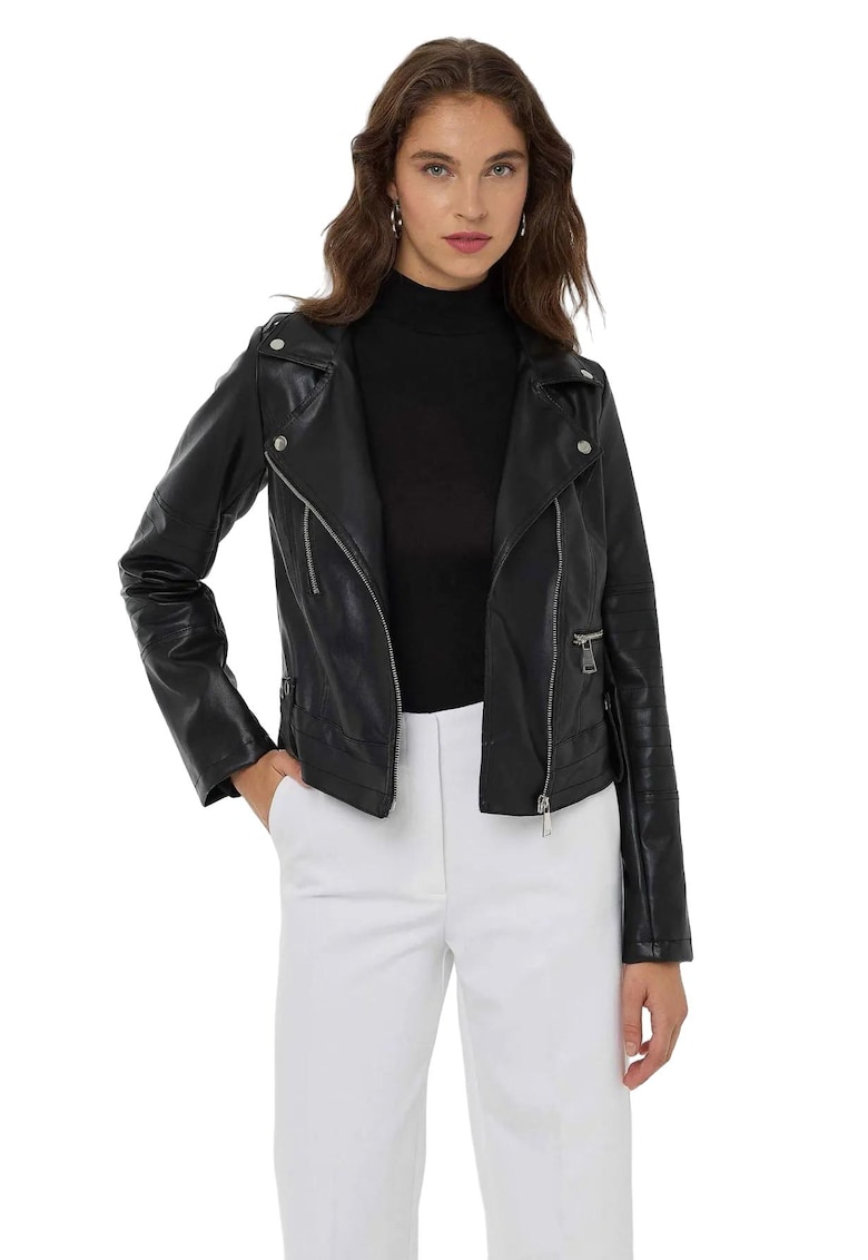 Oferte la Jacheta de motociclist -  Piele ecologica - Negru - Design elegant - Confortabil