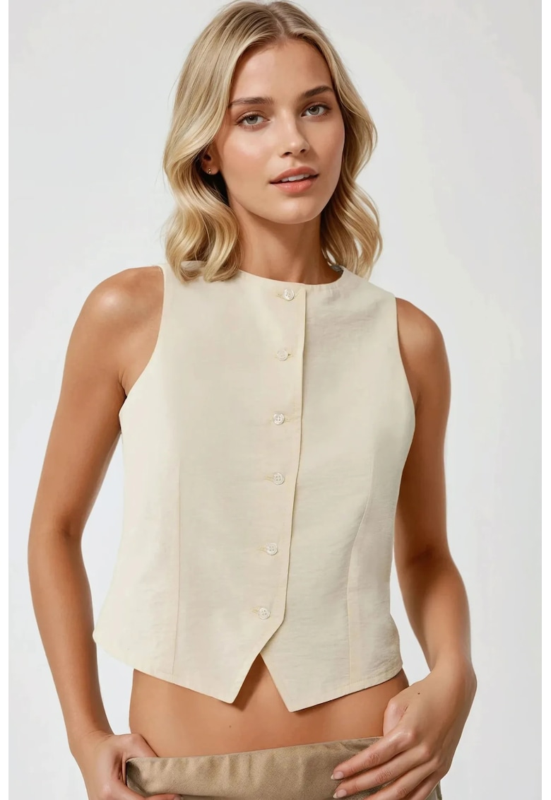 Oferte la Vesta  fara maneci - guler rotund - bej - material textil