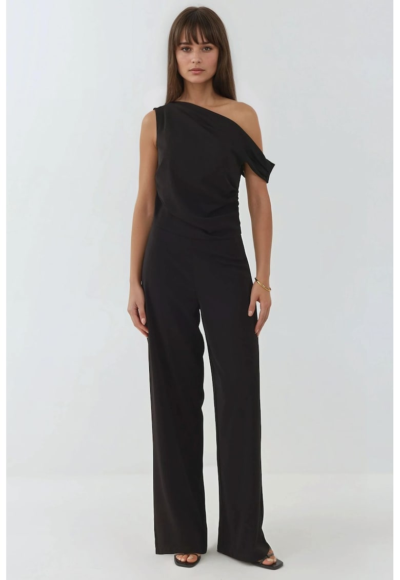 Oferte la Salopeta dama -  cu guler asimetric - croi larg - textil - negru