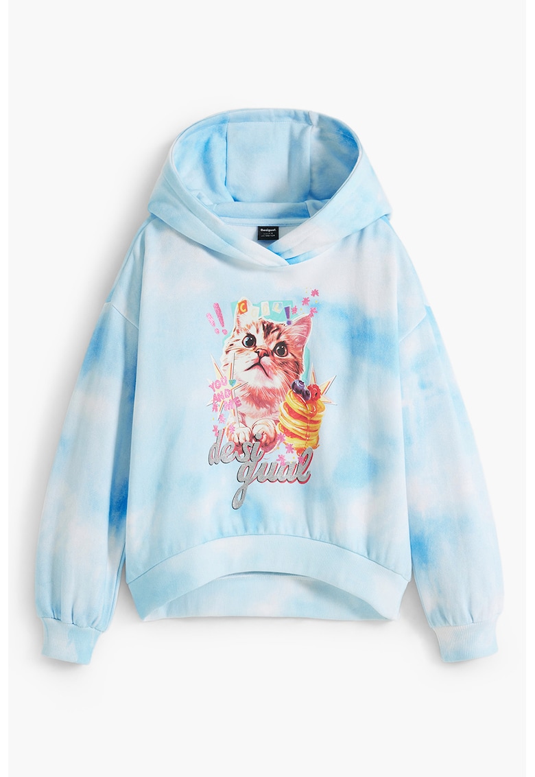 Oferte la Hanorac cu model tie-dye si imprimeu grafic - Albastru pastel