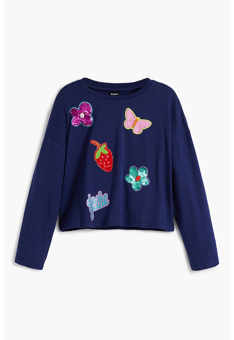 Oferte la Bluza de bumbac cu diverse aplicatii - Albastru indigo