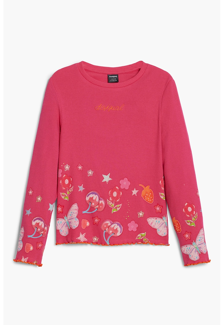Oferte la Bluza din amestec de bumbac cu decolteu la baza gatului - Roz
