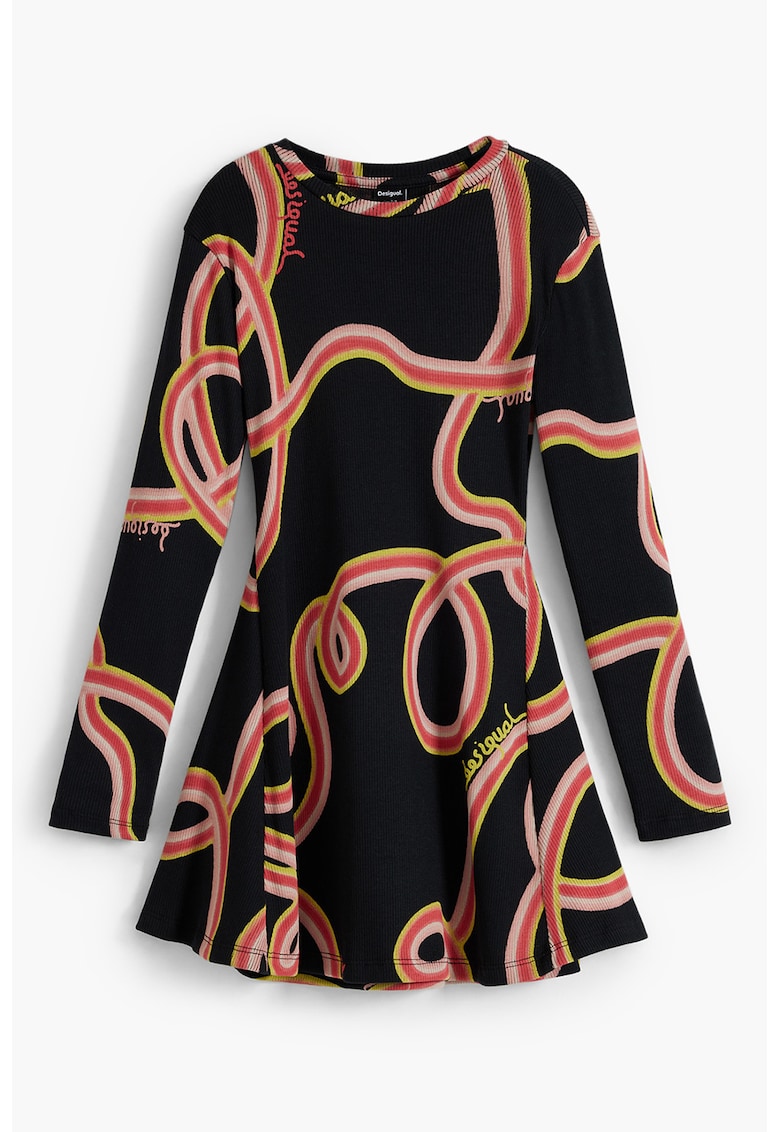 Oferte la Rochie mini cu imprimeu si maneci lungi - Rosu/Negru