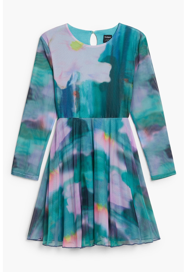 Oferte la Rochie mini cu maneci lungi si model tie-dye - Verde persan