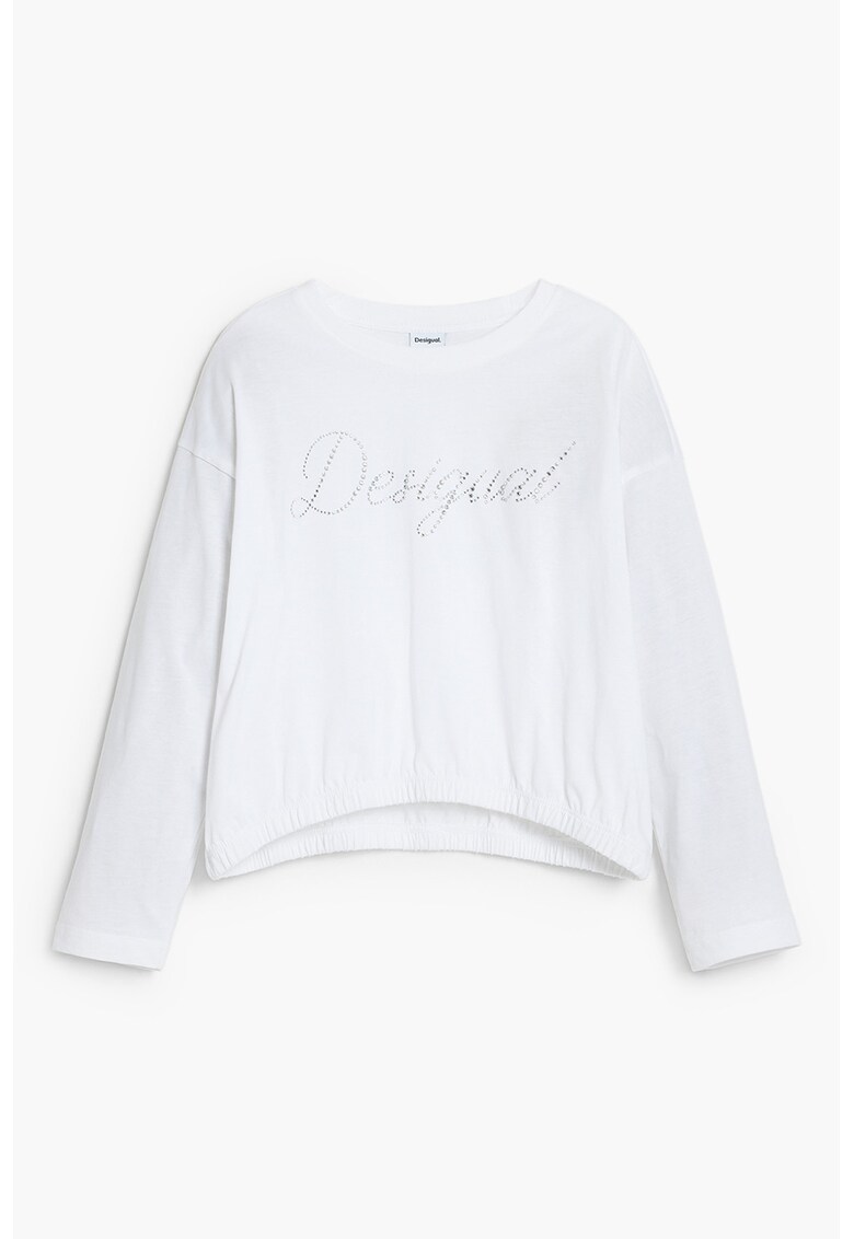 Oferte la Bluza cu detaliu cu strasuri si decolteu la baza gatului - Alb