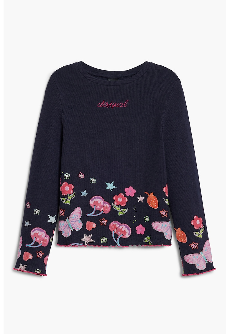 Oferte la Bluza din amestec de bumbac cu decolteu la baza gatului - Albastru ultramarin