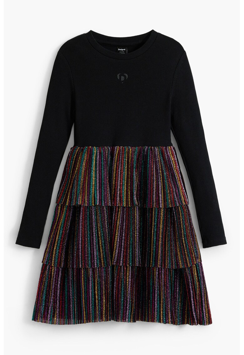 Oferte la Rochie cu decolteu la baza gatului si maneci lungi - Negru/Lila