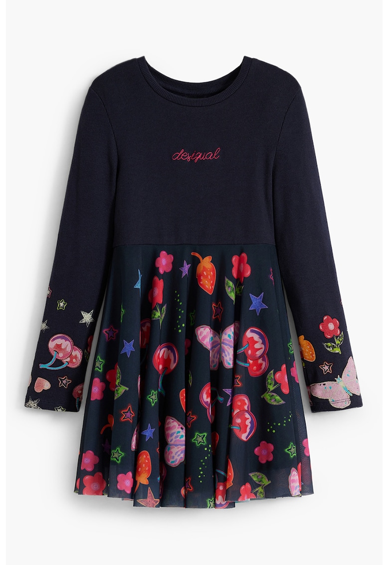 Oferte la Rochie evazata cu imprimeu floral - Albastru ultramarin