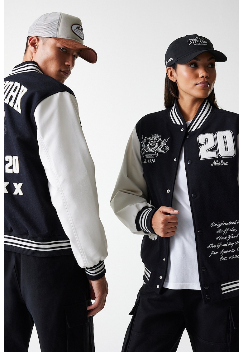 Oferte la Jacheta Varsity unisex din amestec de lana cu aplicatie - Alb/Albastru ultramarin