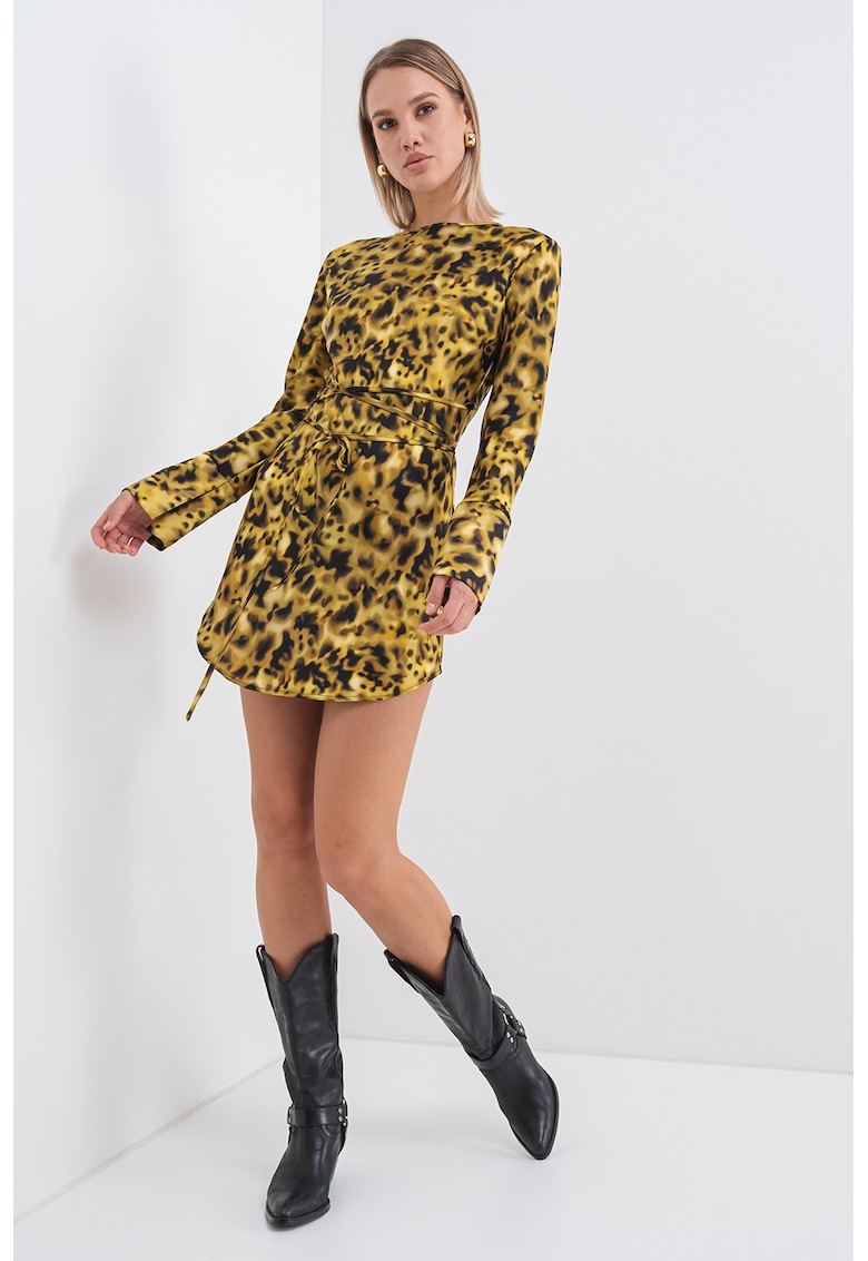Oferte la Rochie mini de satin cu prindere cu cordon - Negru/Galben mustar