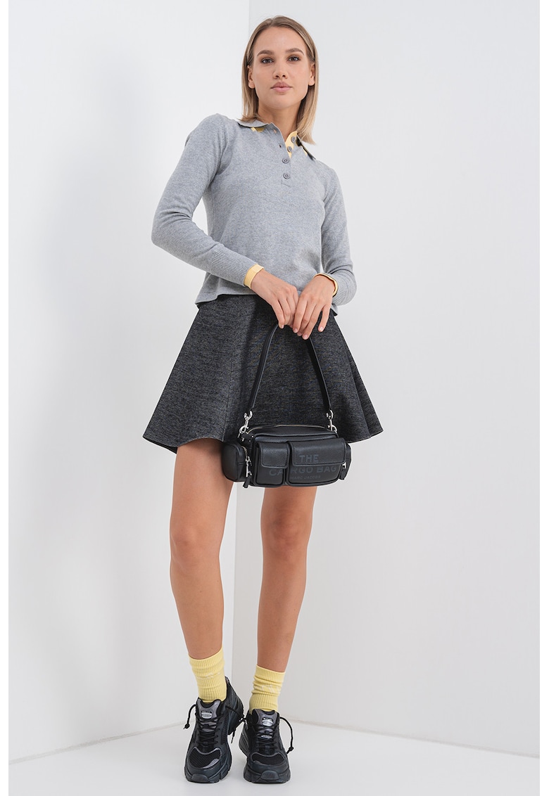 Oferte la Fusta mini evazata Slogan - Negru melange