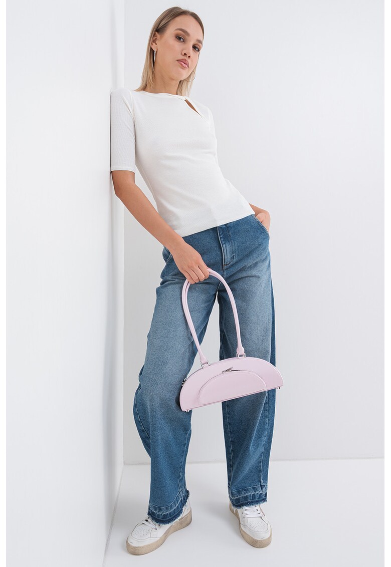 Oferte la Tricou slim fit cu maneci medii si decupaj Decoro - Alb fildes