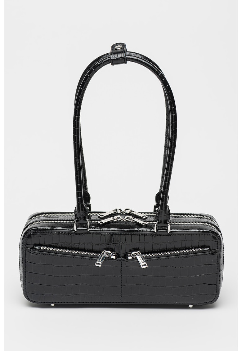 Oferte la Geanta din piele cu bareta de umar si aspect de piele de crocodil - Negru