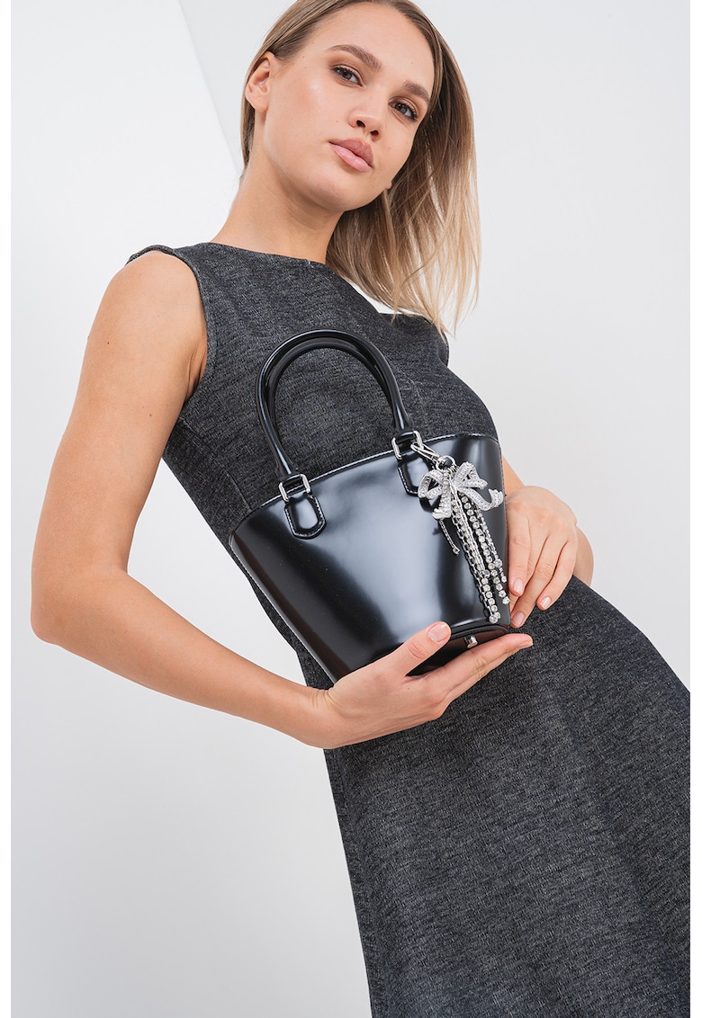 Oferte la Geanta bucket din piele lacuita si funda - Negru