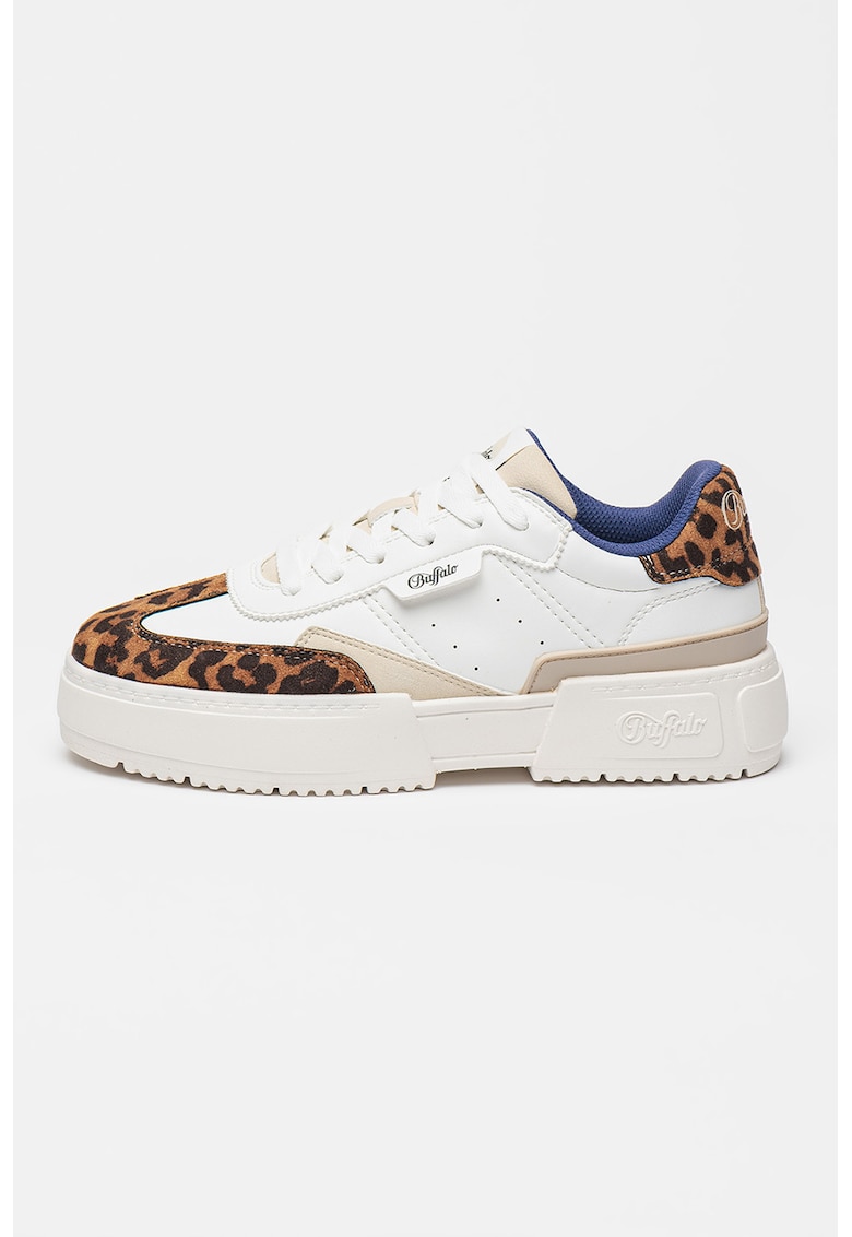 Oferte la Pantofi sport cu talpa flatform si detaliu cu animal print - Alb/Negru/Portocaliu persan