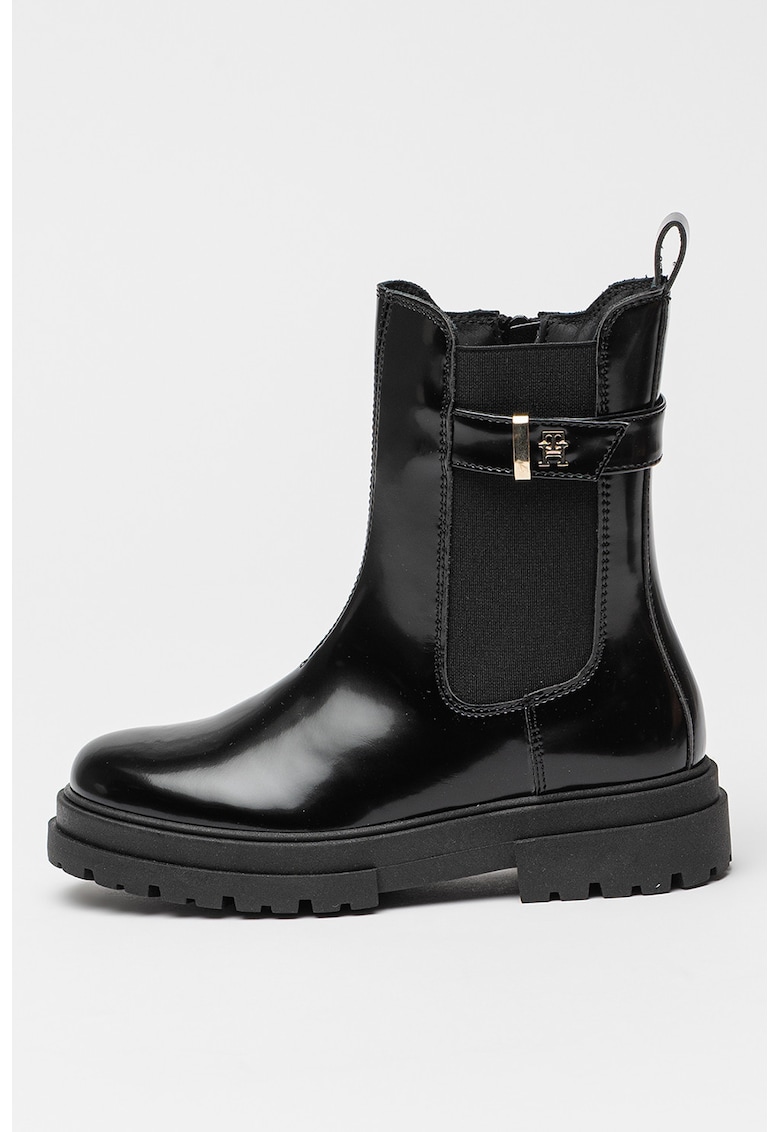 Oferte la Ghete Chelsea din piele ecologica cu aspect lacuit - Negru