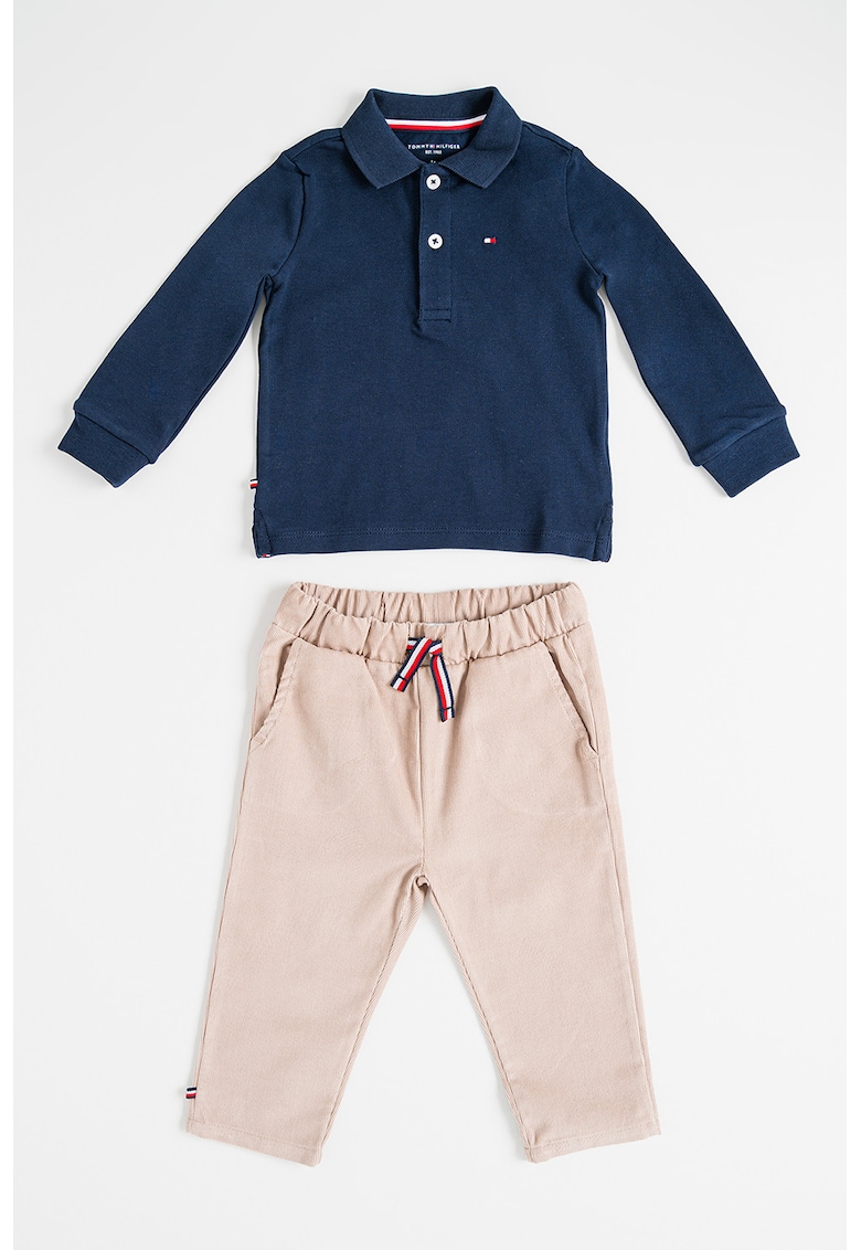 Oferte la Set de bluza polo si pantaloni din amestec de bumbac organic - Maro camel/Bleumarin