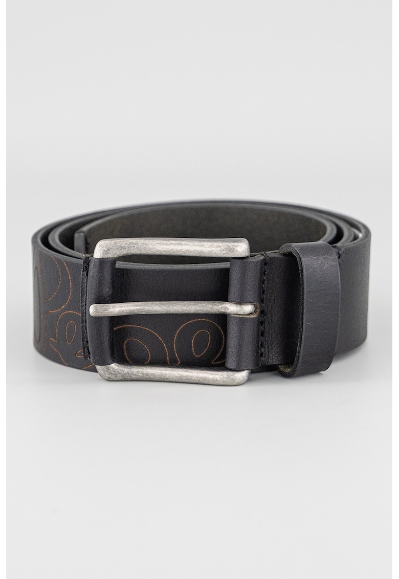 Oferte la Curea de piele cu logo brodat - Negru