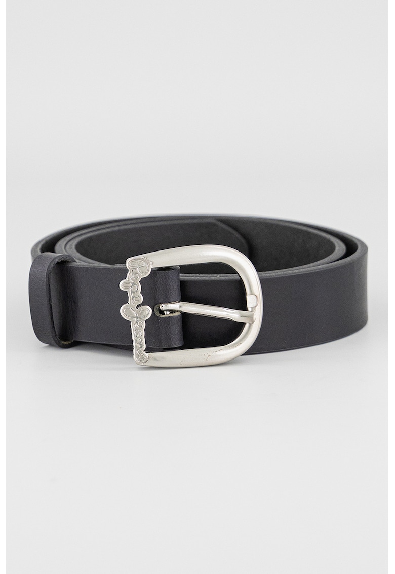 Oferte la Curea de piele cu catarama metalica cu logo - Negru