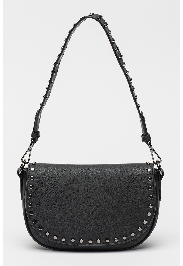 Oferte la Geanta crossbody cu clapa si bareta cu logo - Negru