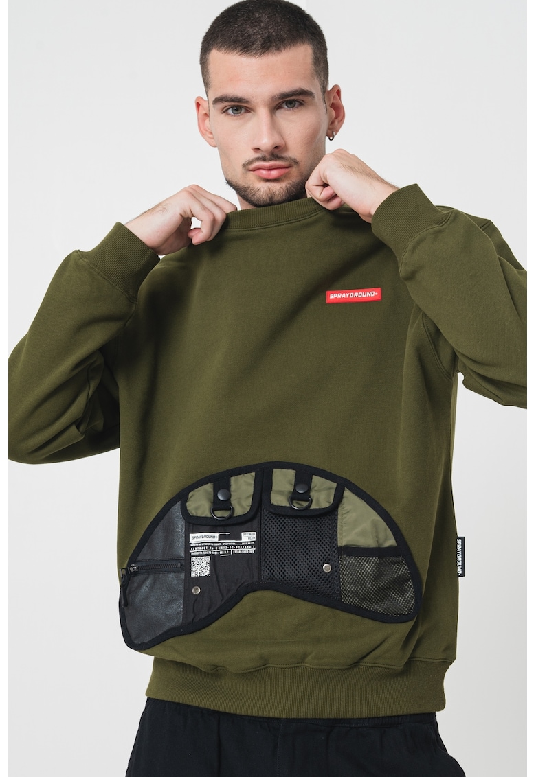 Oferte la Bluza de trening din bumbac cu decolteu la baza gatului - Negru/Verde sparanghel