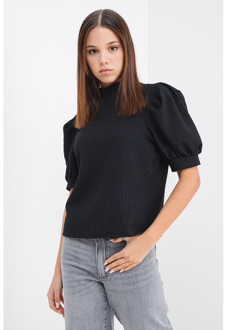 Oferte la Bluza texturata cu maneci scurte si bufante - Negru
