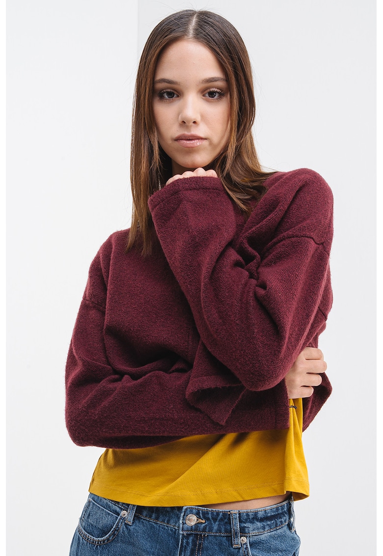 Oferte la Cardigan crop cu inchidere cu un nasture - Visiniu