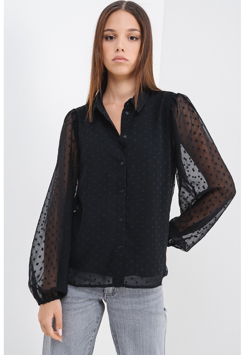 Oferte la Camasa cu maneci bufante transparente - Negru