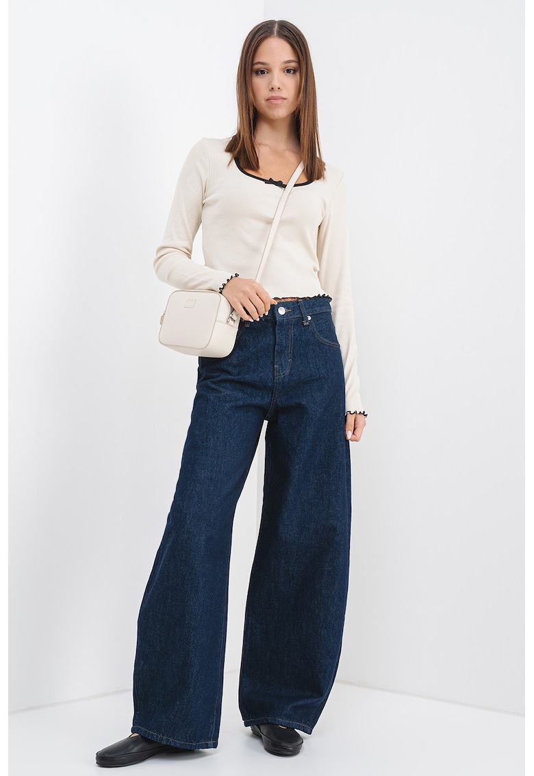 Oferte la Bluza crop cu detaliu funda - Negru/Galben pal