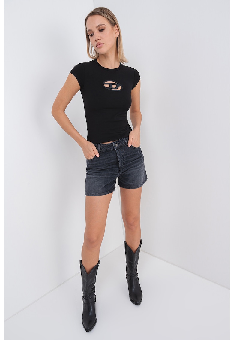 Oferte la Blugi scurti cu talie inalta - Negru melange