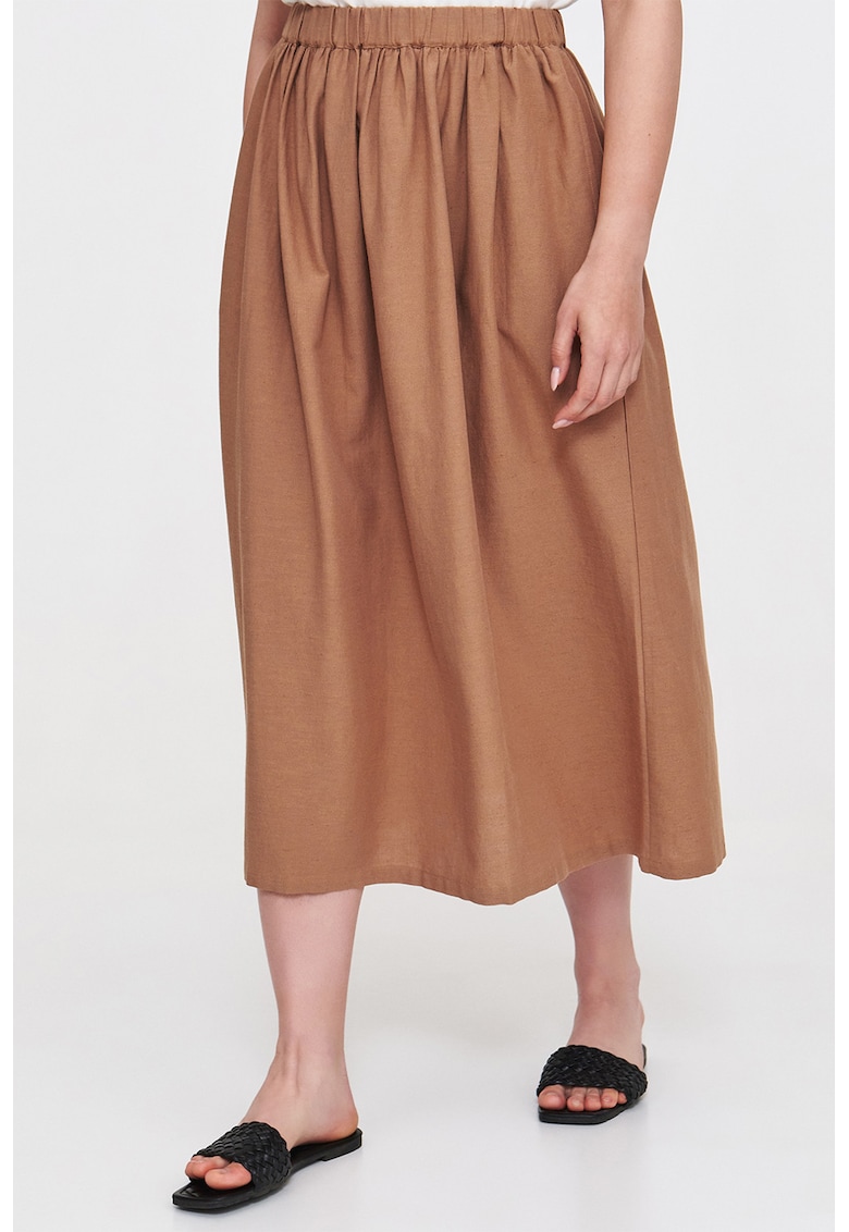 Oferte la Fusta din amestec de in cu talie elastica - Maro camel