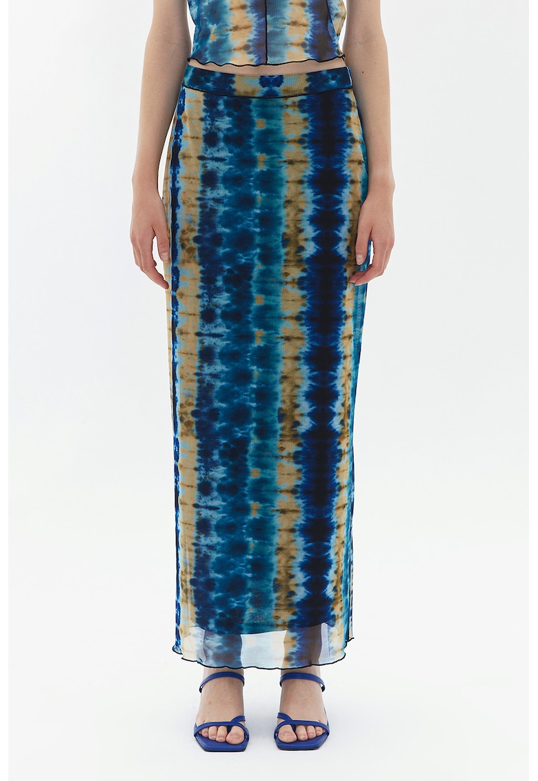 Oferte la Fusta maxi cu model si terminatii valurite - Albastru pastel/Albastru inchis/Bej deschis