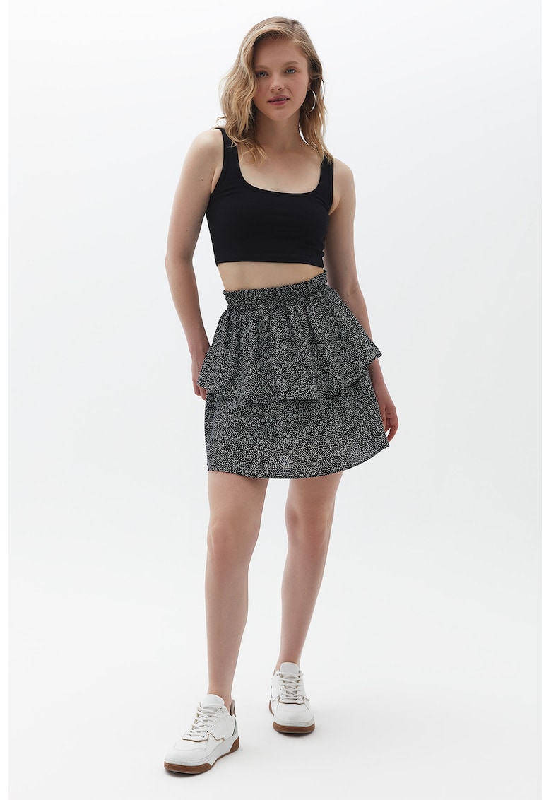 Oferte la Fusta mini cu model si croiala stratificata - Alb/Negru