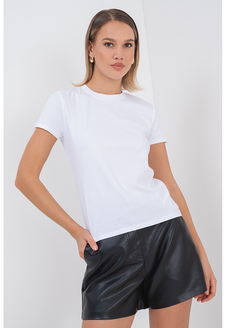 Tricou de bumbac cu decolteu la baza gatului - Alb