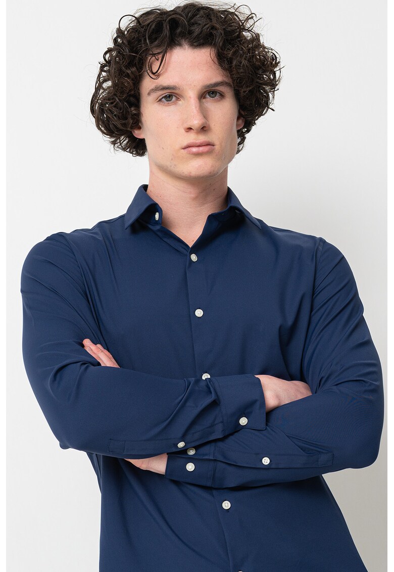 Oferte la Camasa slim fit cu mansete cu nasturi - Bleumarin