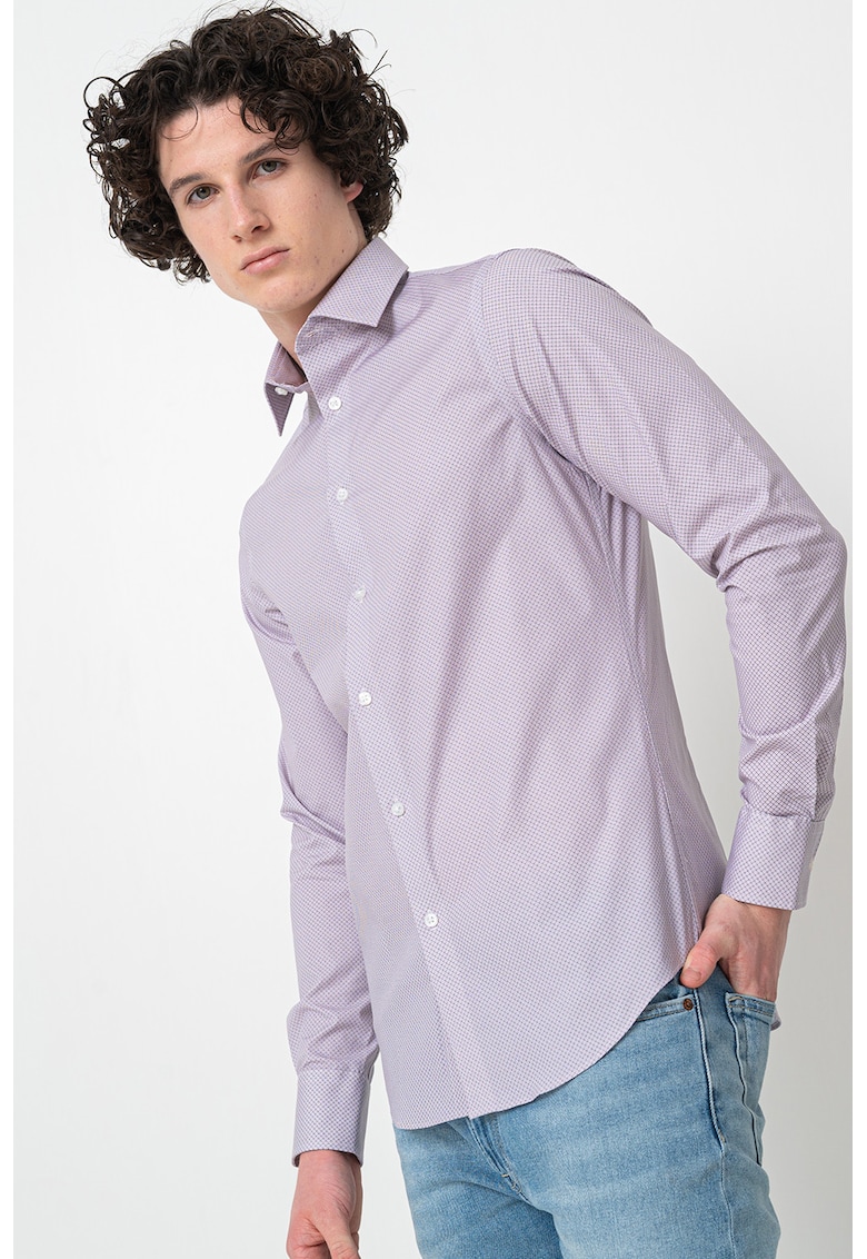 Oferte la Camasa slim fit cu model microgeometric - Alb/Verde/Roz fandango