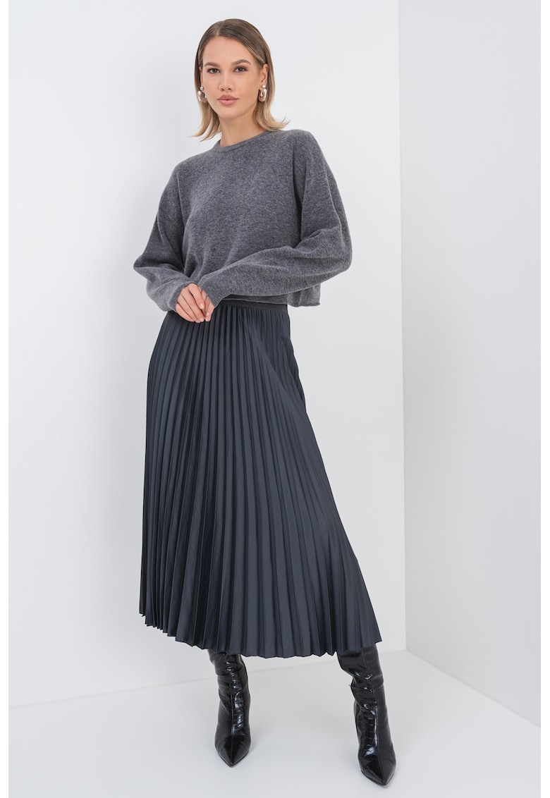 Oferte la Pulover crop din amestec de lana cu maneci cazute - Gri melange