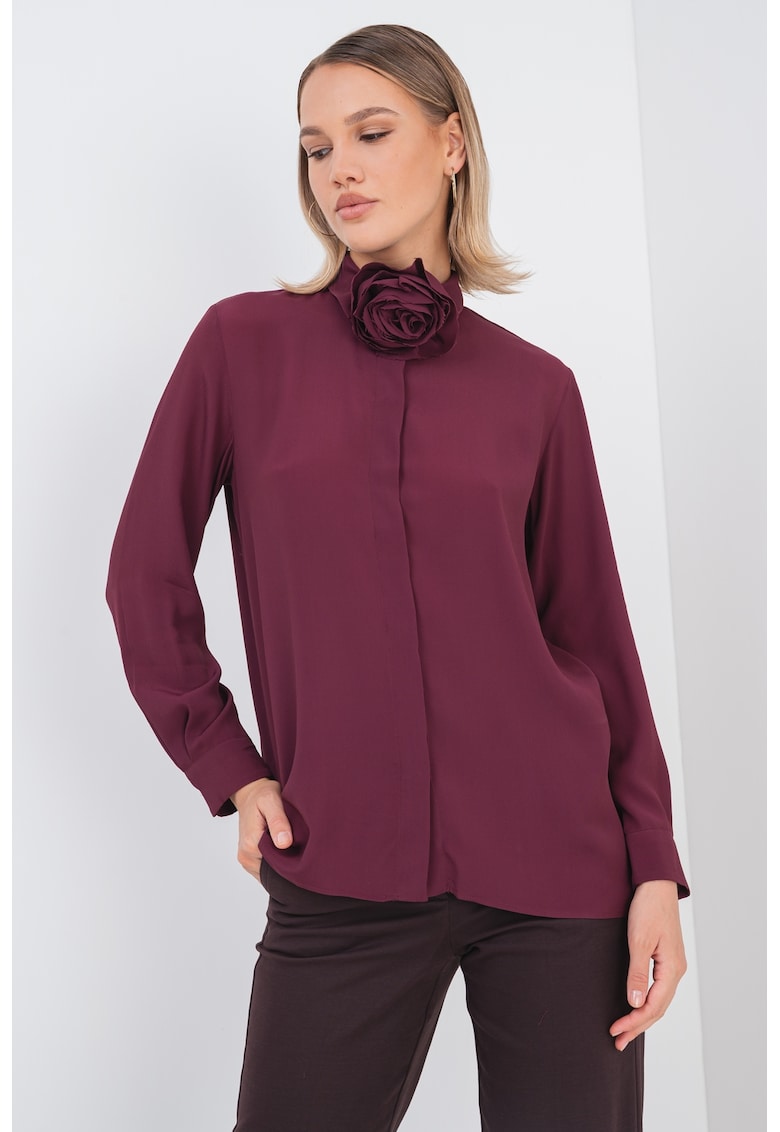 Oferte la Camasa din amestec de matase cu detaliu floral - Violet tyrian