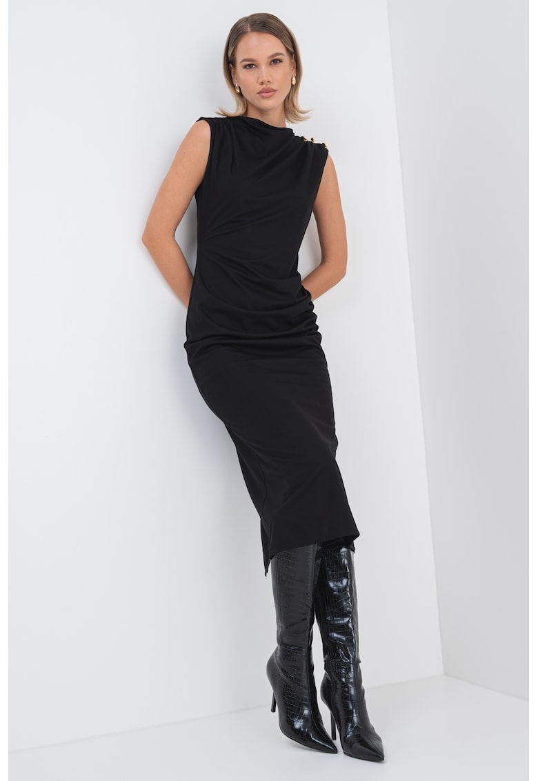 Oferte la Rochie midi cu fronseuri si detalii metalice - Auriu/Negru
