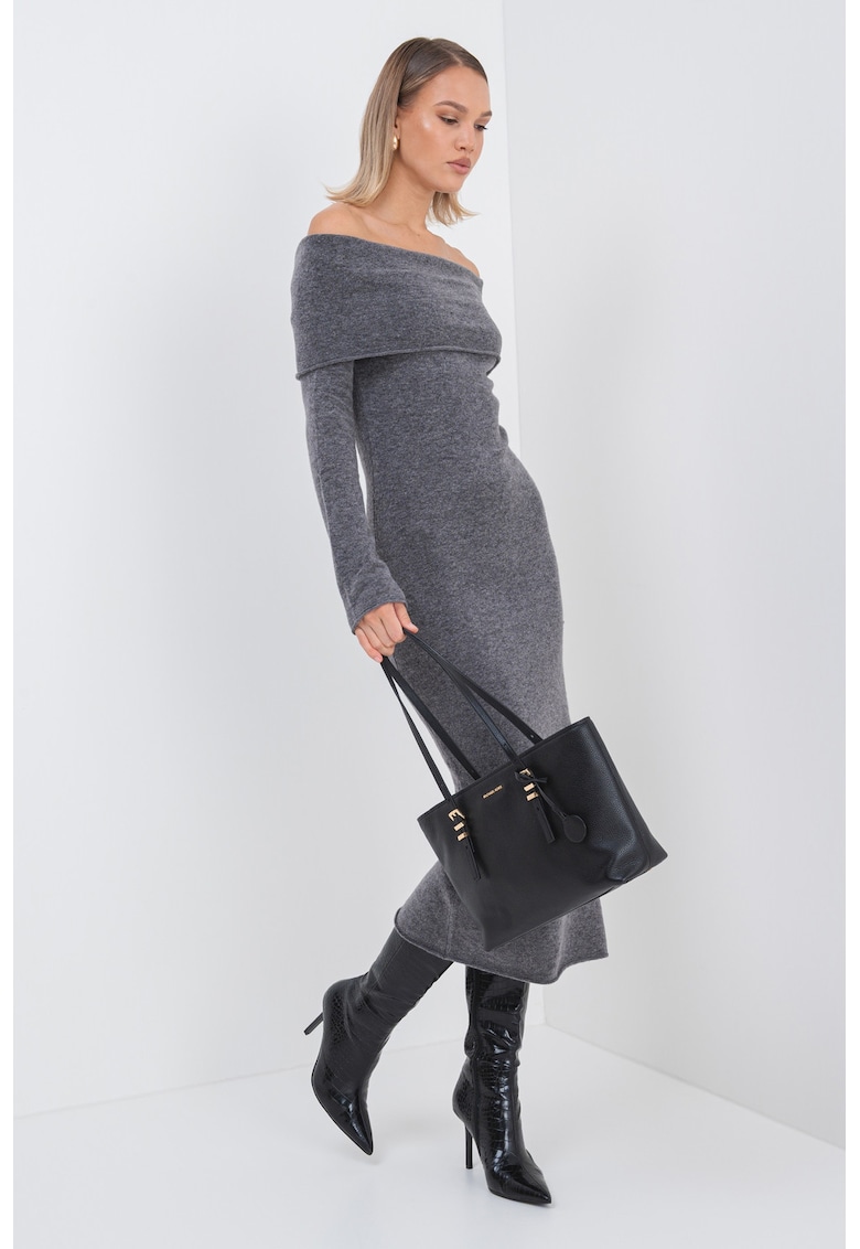 Oferte la Rochie din amestec de lana cu decolteu pe umeri - Gri melange