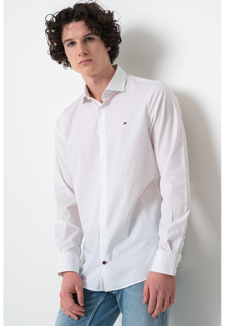 Oferte la Camasa uni de bumbac cu maneci lungi - Alb