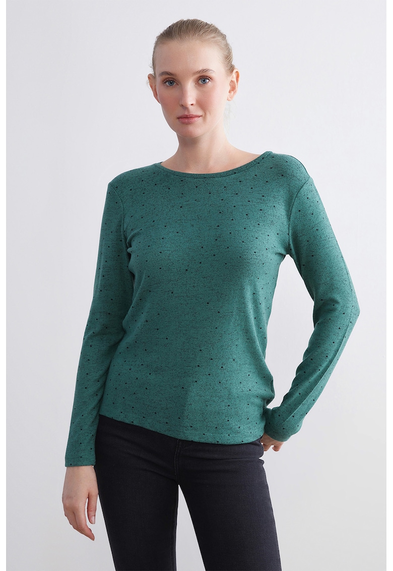 Oferte la Bluza cu decolteu rotund si model cu buline - Verde