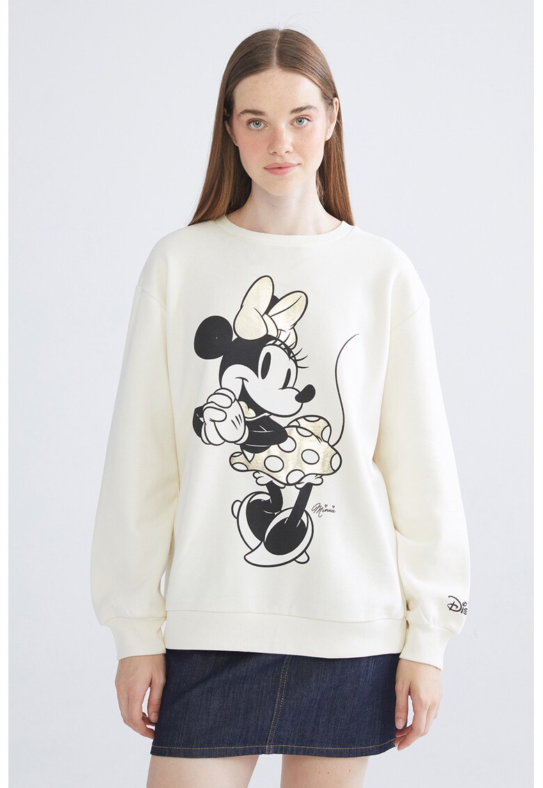 Bluza de trening supradimensionata cu imprimeu cu Minnie Mouse - Alb murdar