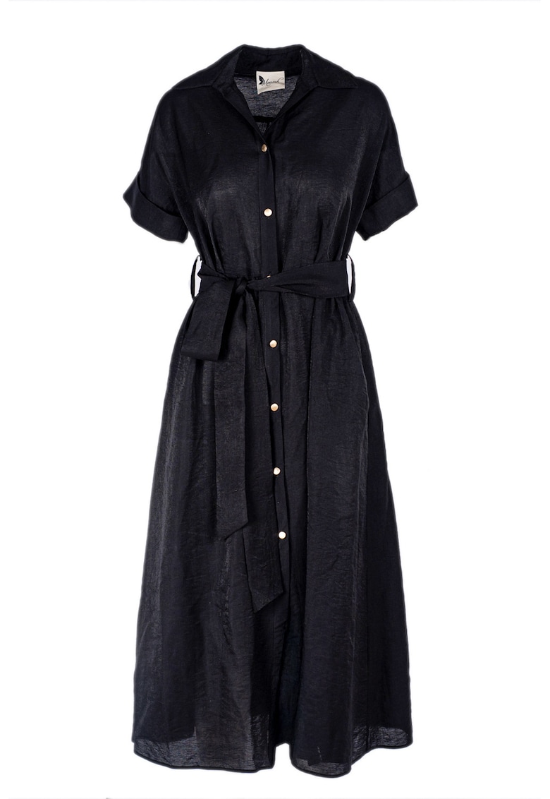 Oferte la Rochie camasa midi cu buzunare si cordon - Negru