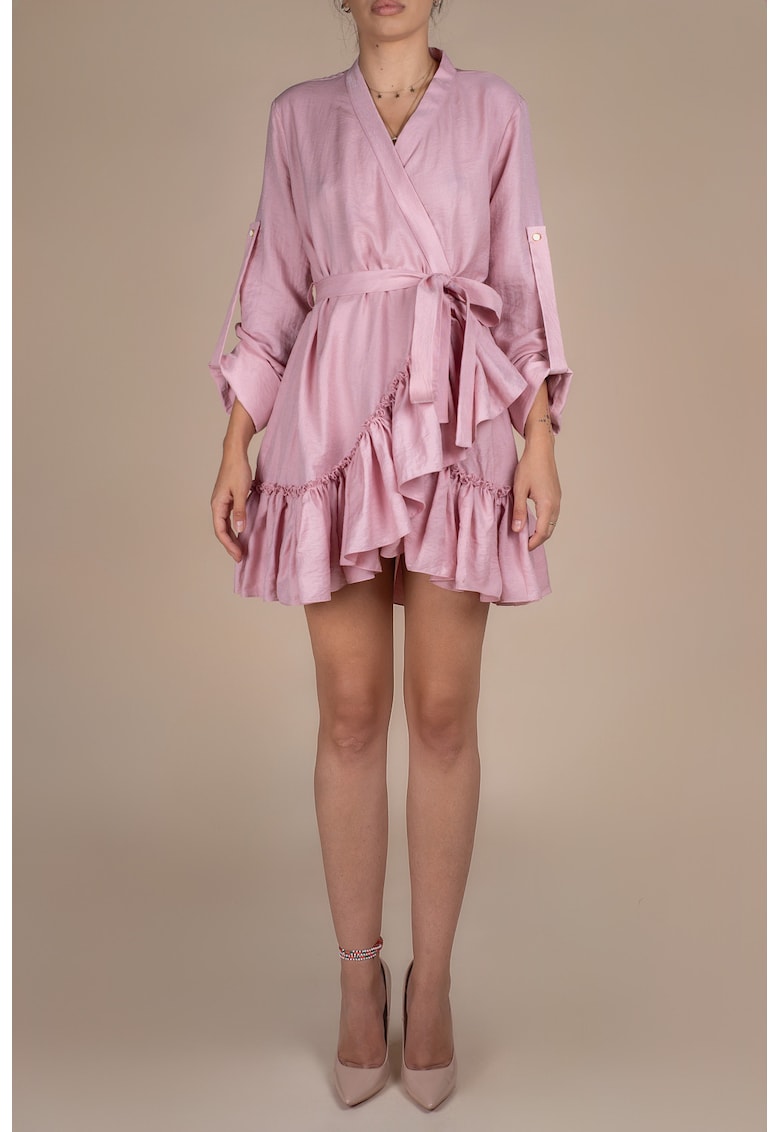 Oferte la Rochie petrecuta cu mansete late si volan Pink