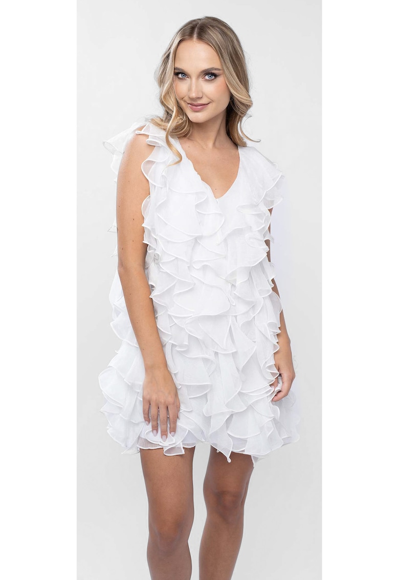 Oferte la Rochie scurta cu volane si spate decupat - Alb